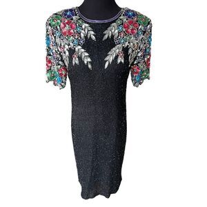 100% Silk Beaded Dress Vintage Stenay size 10